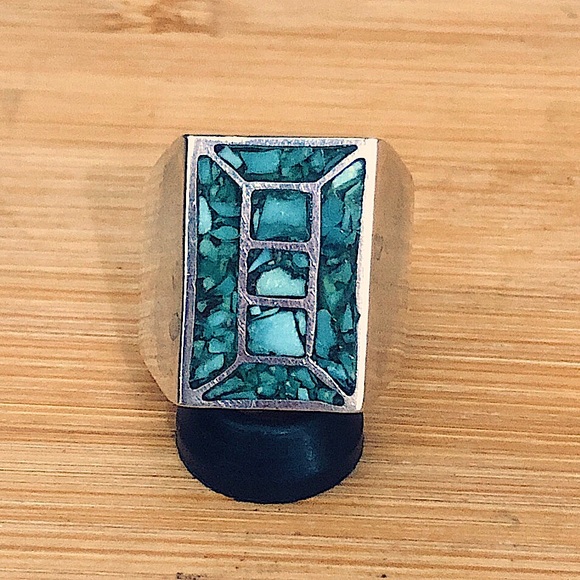 Jewelry - $87 Southwest Mosaic Turquoise Estate Ring Sterling Size 9 & 1/2 No Mark